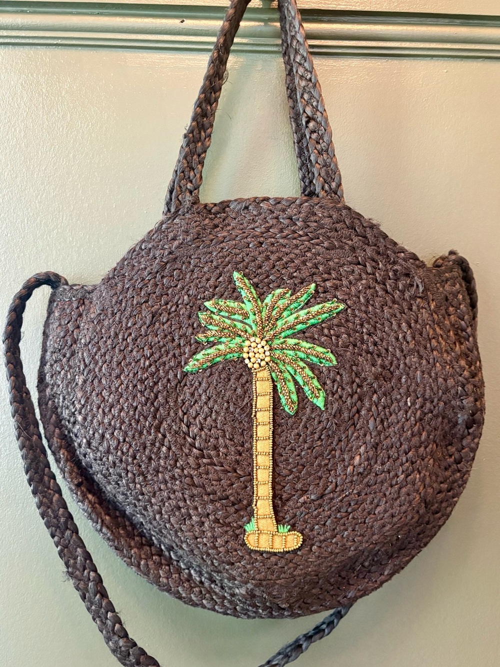 Vintage Black Round Palm Tree Shoulder Bag